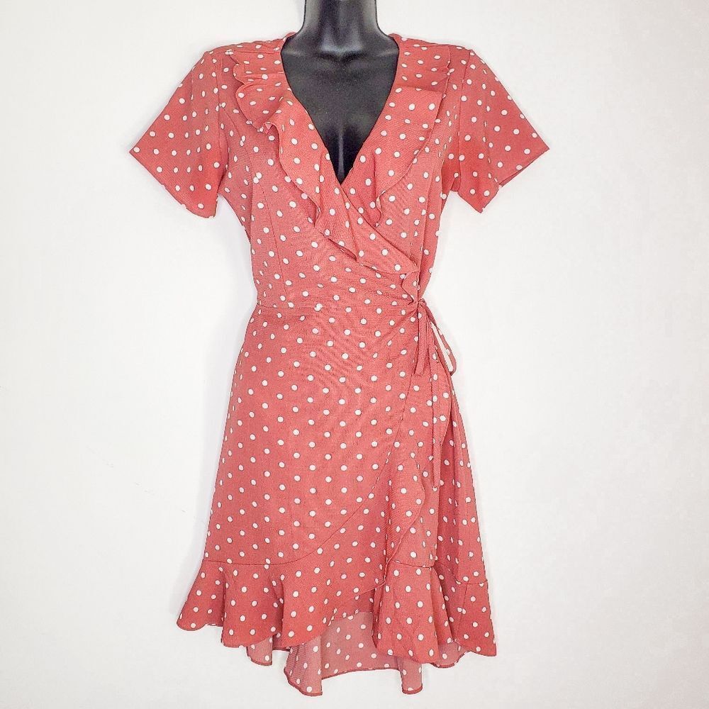 Polka Dot Wrap Dress - Pink
